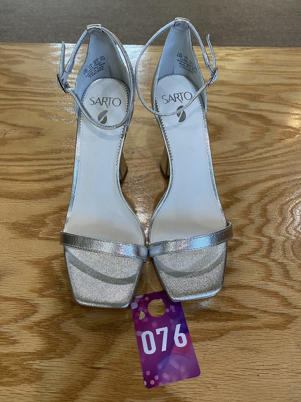 Franco Sarto A-Dolores Women's 8.5 M Silver Leather Ankle Strap High Heels